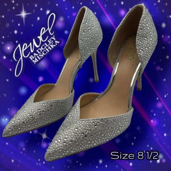 Jewel Badgeley Mischka Grace 2 Piece Stiletto Silver Size 8 1/2 - Picture 1 of 11